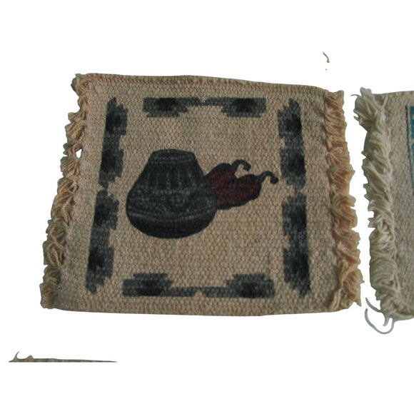 Vintage Southwest Woven Cotton Mug Rug Coasters El Paso Saddle Blanket Co GUC - Picture 9 of 16